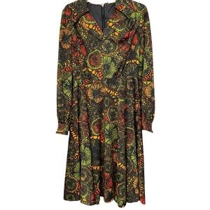 Vintage Peter Shirros Fireworks Print Midi Dress Long Sleeve Size M (8–10)